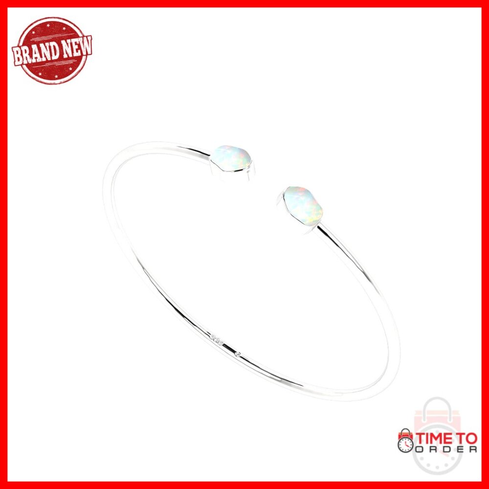 Sterling Silver Adjustable Twister Bangle Bracelet With Ethiopian Opal Gemstones